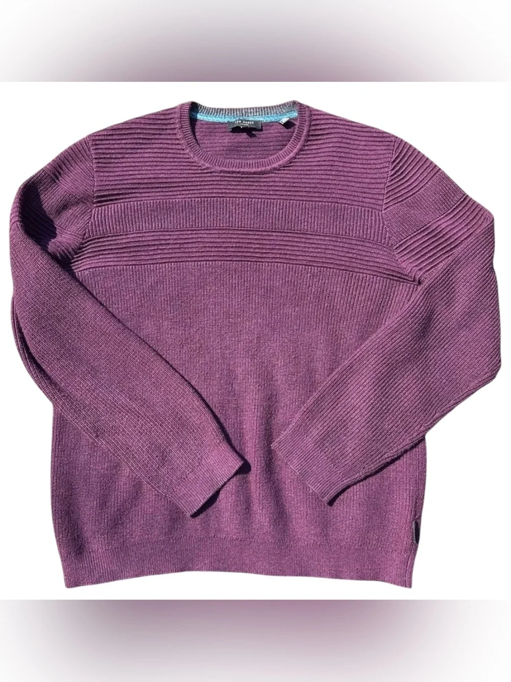 Ted Baker London Wool Sweater Mens Size 5 XL‎ Burgundy Maroon Textured Crew Neck